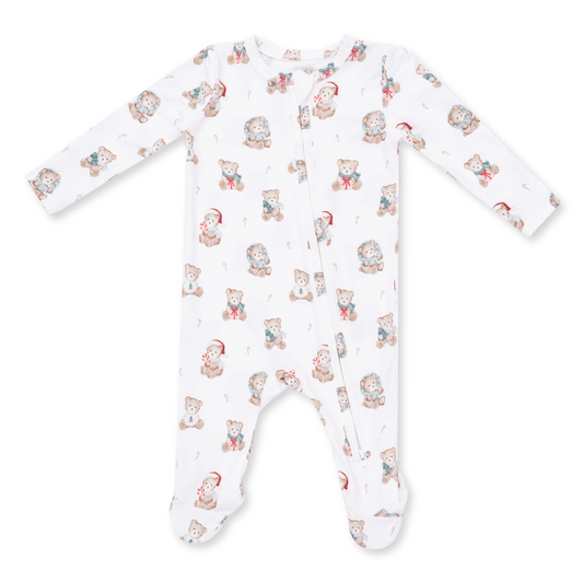 2 Way Zipper Footie - Christmas Teddy Bears