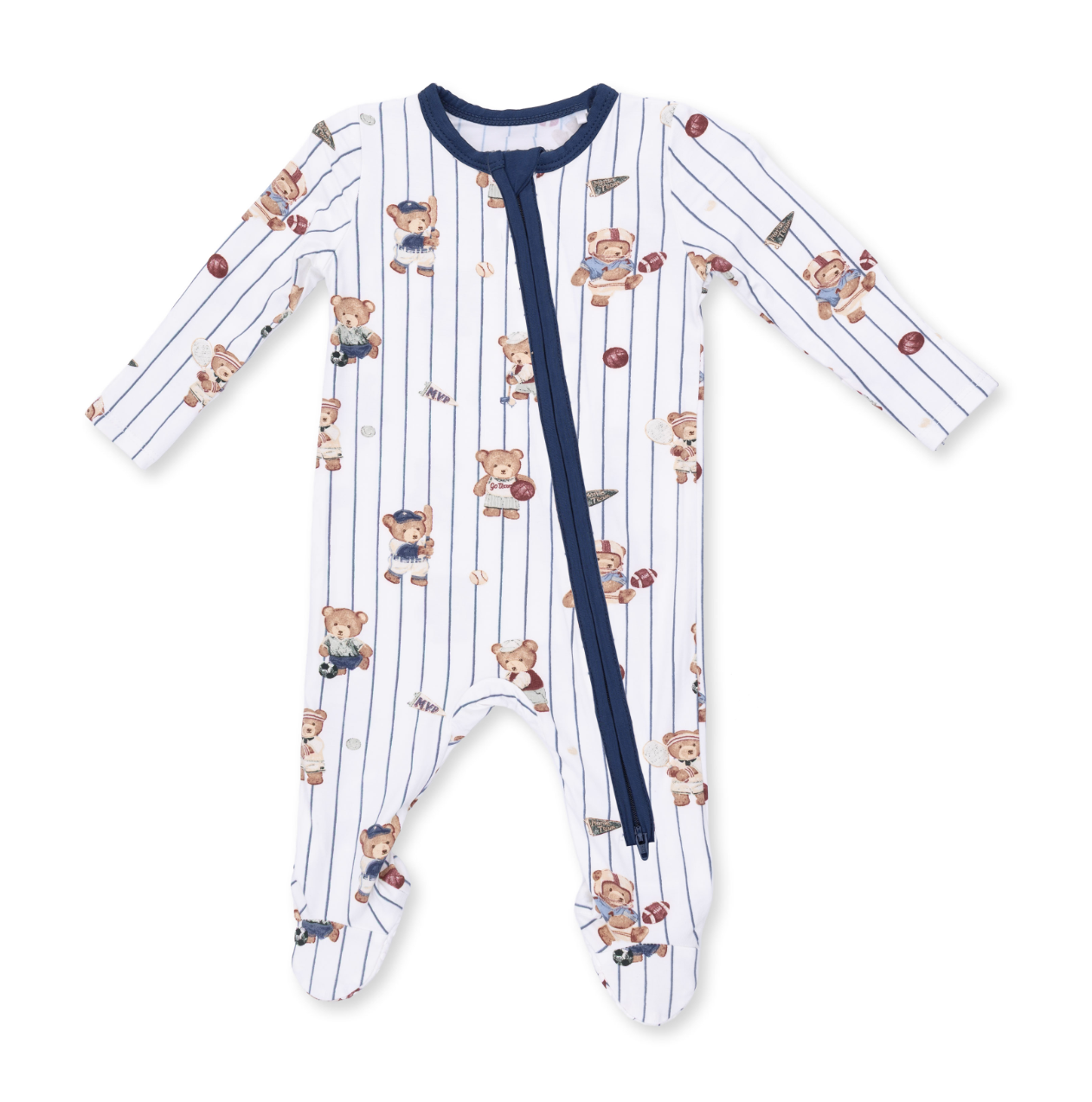 2 Way Zipper Footie - Mixed Sports Bears