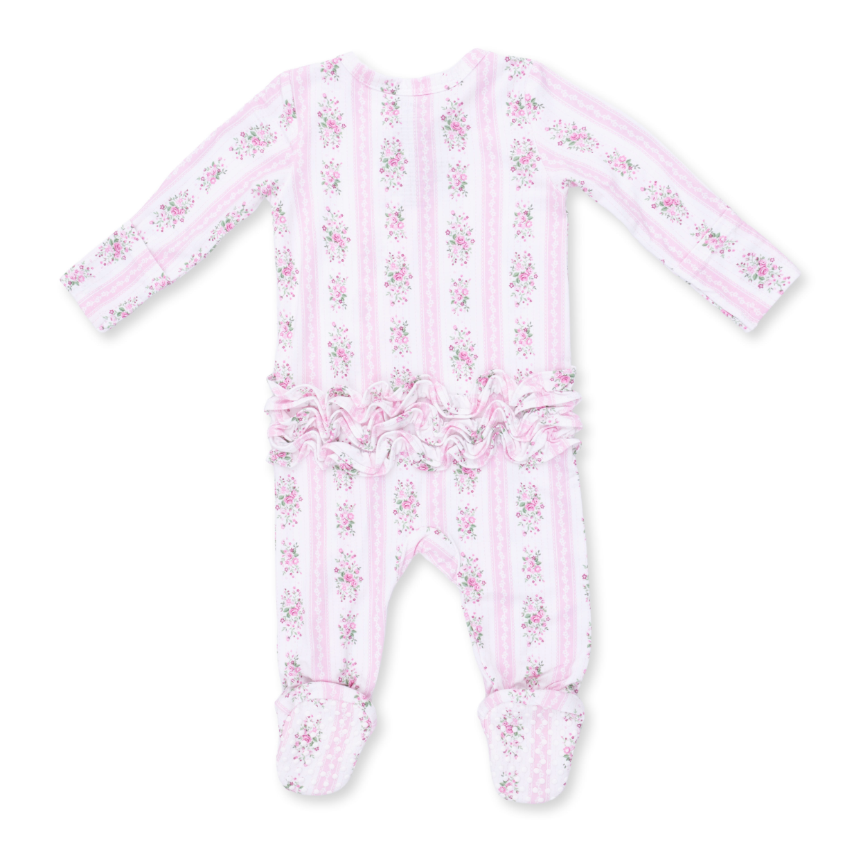 2 Way Ruffle Back Zipper Footie - Bella Rose Stripe