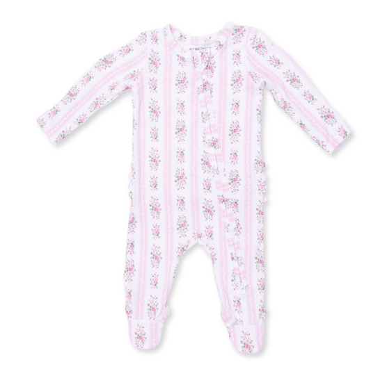 2 Way Ruffle Back Zipper Footie - Bella Rose Stripe