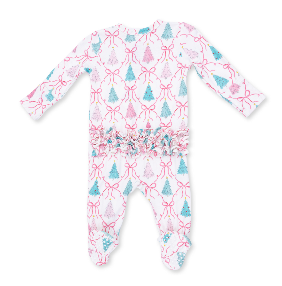 2 Way Ruffle Back Zipper Footie - Bow Trellis Tree