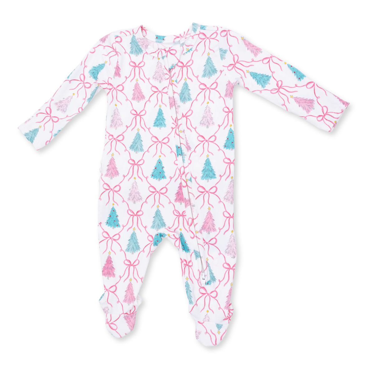 2 Way Ruffle Back Zipper Footie - Bow Trellis Tree