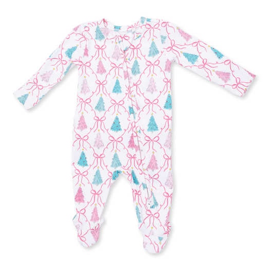 2 Way Ruffle Back Zipper Footie - Bow Trellis Tree