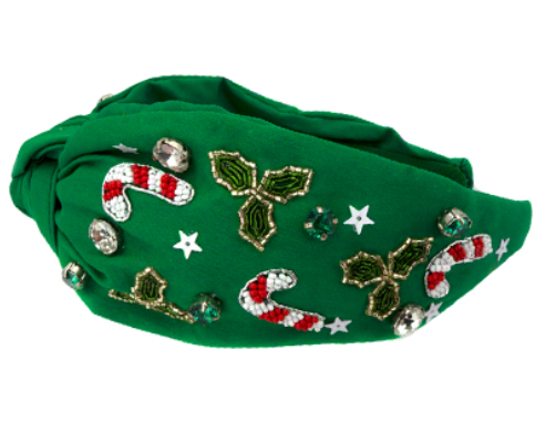 Candy Cane + Mistletoe Headband - Green
