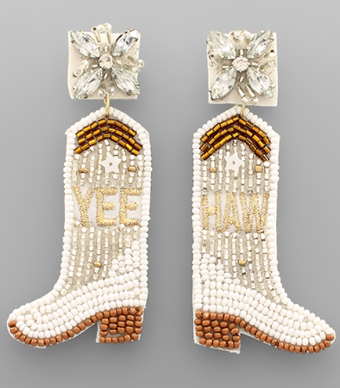 Yee Haw Boot Earrings - White