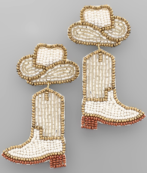 Cowboy Hat + Boots Earrings - White
