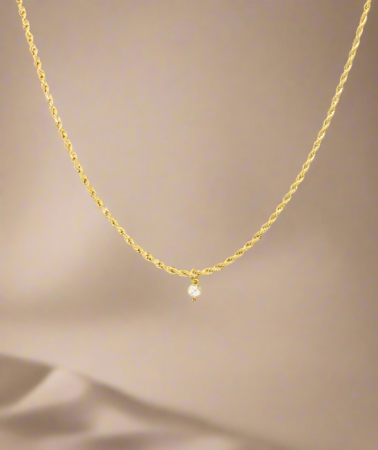 CZ Pendant Rope Chain Necklace - Gold