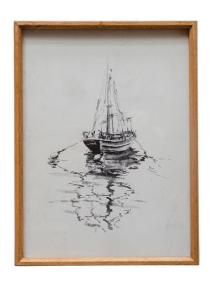 Wood Framed Glass Wall Decor - Boat