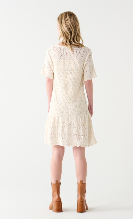 Pointelle Knit Mini Dress - Cream
