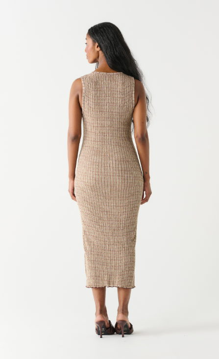 Side Slit Midi Dress - Neutral Check