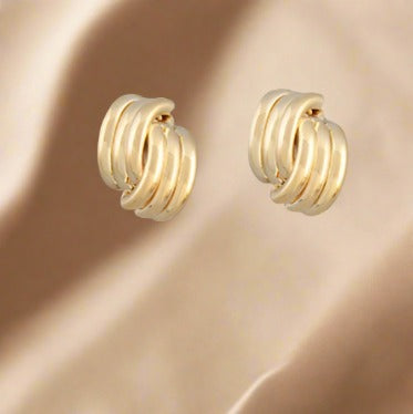 Attached Layered Knot Earrings - Gold