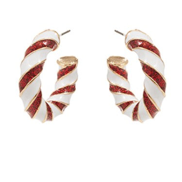 Holiday Glitter Enamel Hoops - White + Red