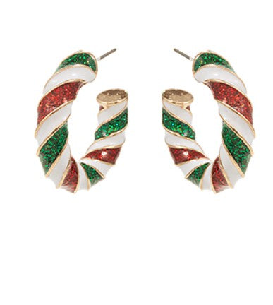 Holiday Glitter Enamel Hoops - Multi