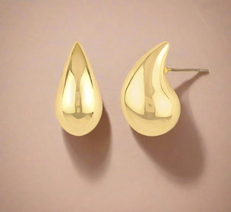 25mm Puffy Metal Teardrop Earrings - Gold