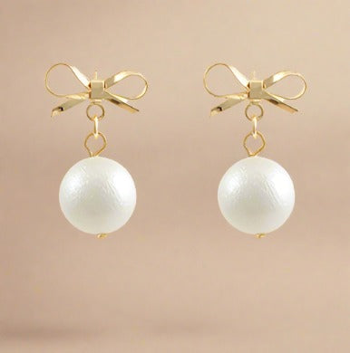 Bow + Pearl Dangling Earring