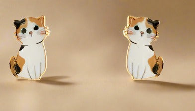 Girl's Cat Epoxy Studs - White