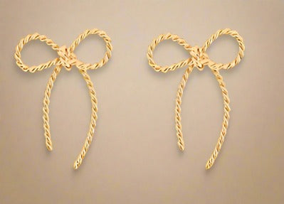 Texture Metal Bow Earrings - Gold