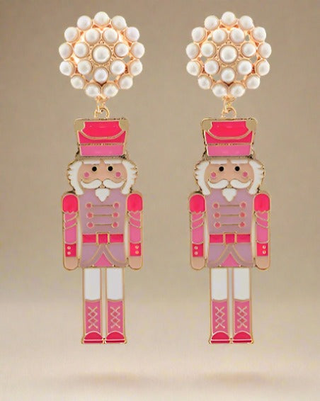 Enamel Coated Metal Nutcracker Earrings - Fuchsia