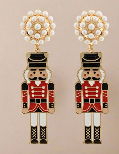 Enamel Coated Metal Nutcracker Earrings - Black