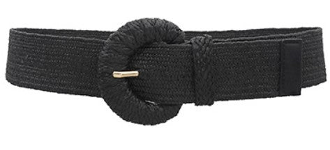 Wrapped Half Moon Straw Belt - Black