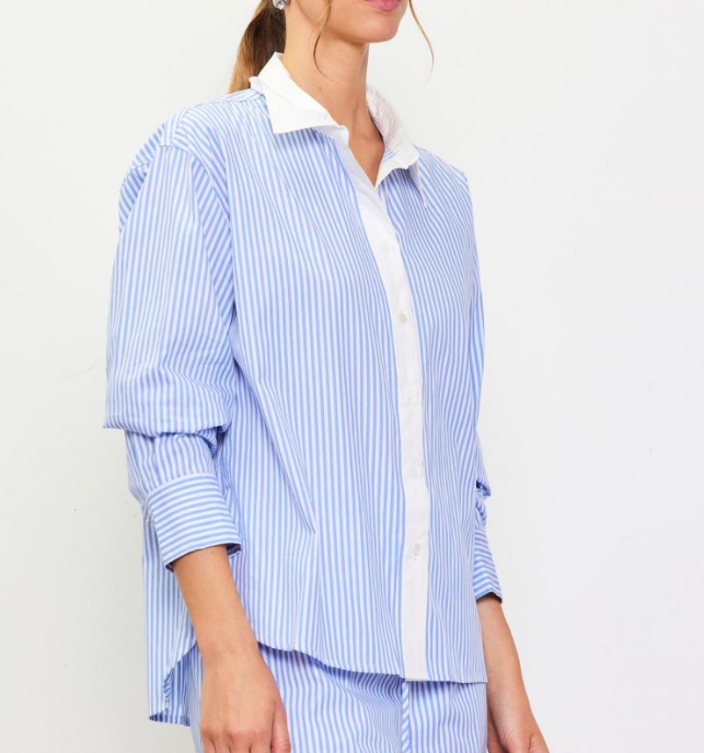 Striped Long Sleeve Shirt - Blue + White