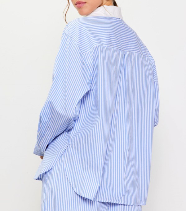 Striped Long Sleeve Shirt - Blue + White