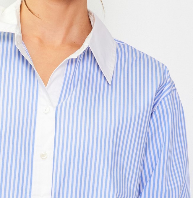 Striped Long Sleeve Shirt - Blue + White