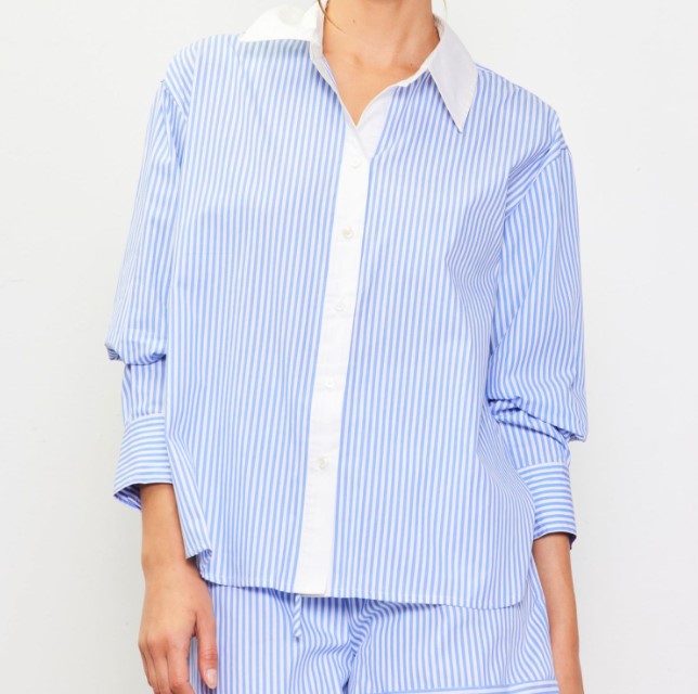 Striped Long Sleeve Shirt - Blue + White