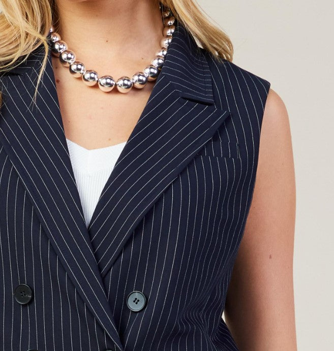 Double Breasted Vest - Navy Pinstripe