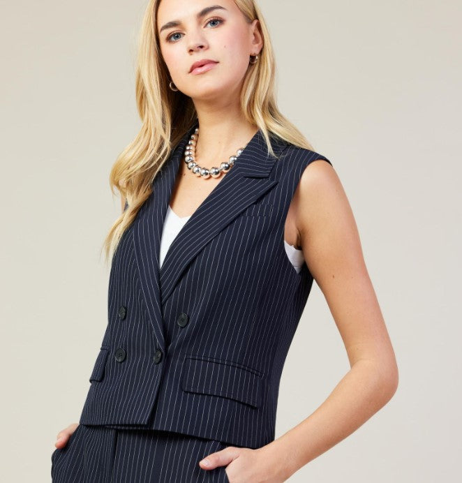 Double Breasted Vest - Navy Pinstripe