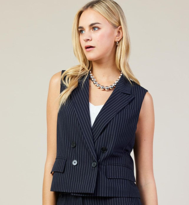 Double Breasted Vest - Navy Pinstripe