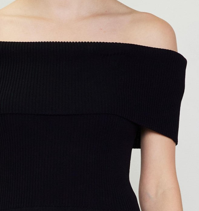 Off the Shoulder Ribbed Dress - Black