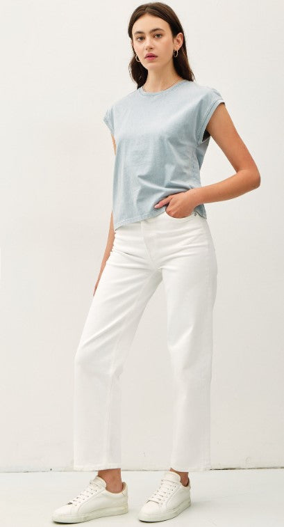 Basic Cropped Capped Sleeve Tee - Cloud Blue