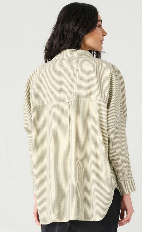 Oversized Button Down Shirt - Ivory + Olive Stripe