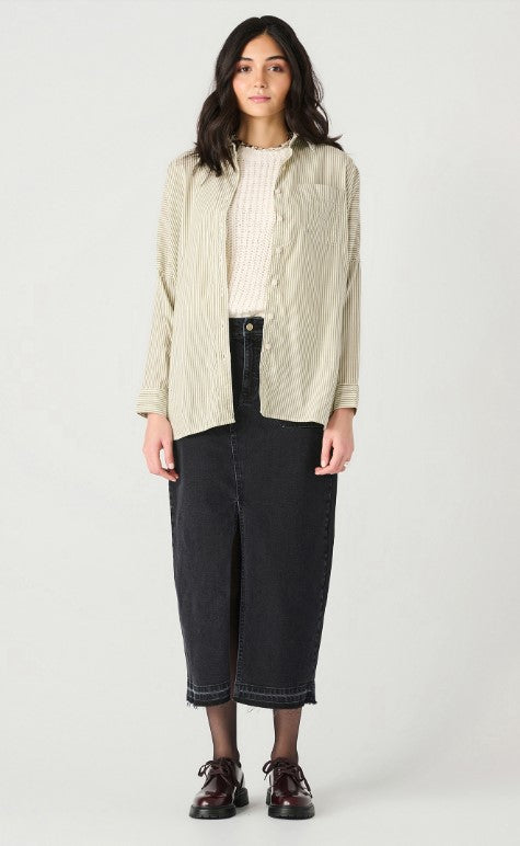 Oversized Button Down Shirt - Ivory + Olive Stripe