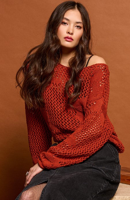 Floral Crochet Sweater - Burnt Orange