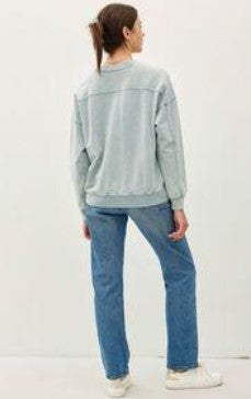 Cropped Acid Wash Crew Neck Sweatshirt - Cloud Blue