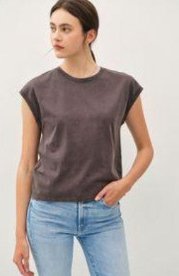 Basic Cropped Capped Sleeve Tee - Charcoal