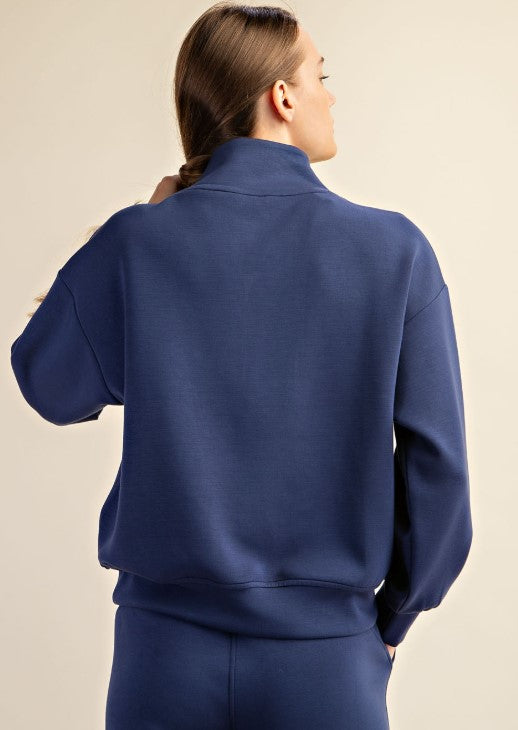 Luxe V Neck Half Zip - Smoky Navy