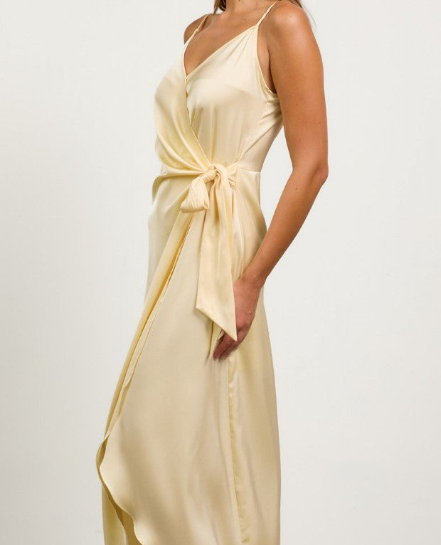 Sleeveless Satin Wrap Tie Midi Dress - Butter Yellow SANNA baby and child Sleeveless Satin Wrap Tie Midi Dress - Butter Yellow SANNA baby and child