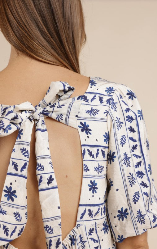 Tie Back Tiered Mini Dress - Greek Floral