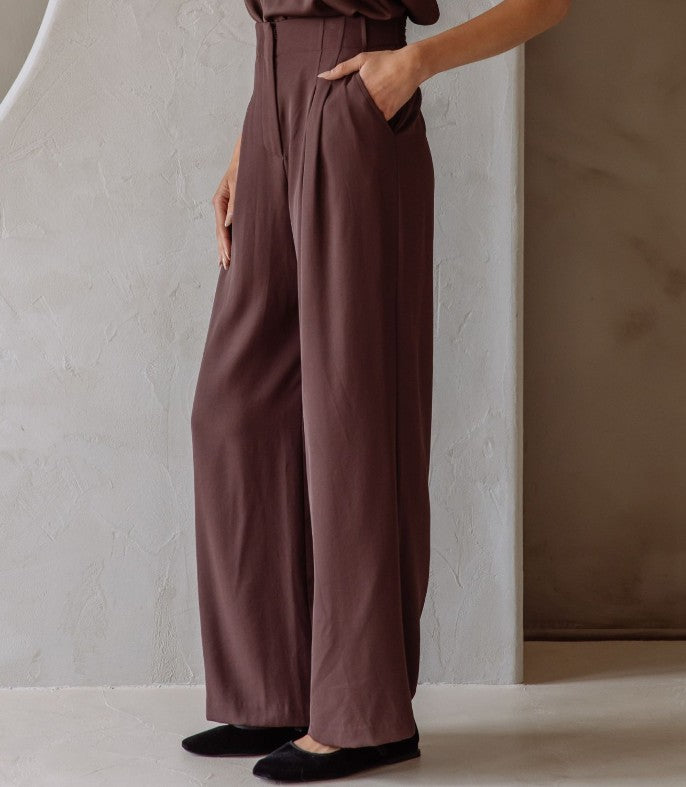 Recycled Wide Leg Trousers - Espresso