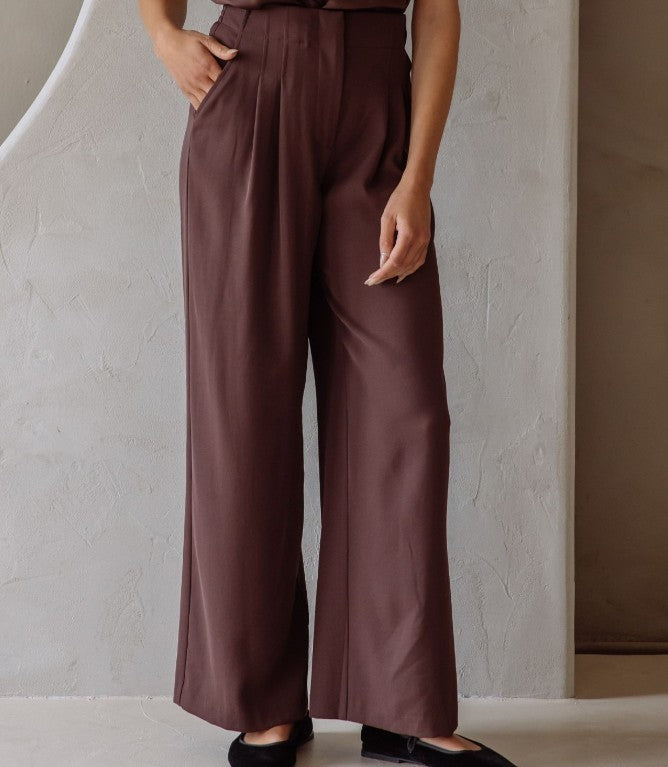 Recycled Wide Leg Trousers - Espresso