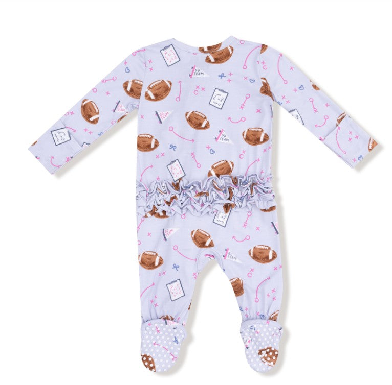 2 Way Ruffle Zipper Footie - Touchdown Time -  Lavender