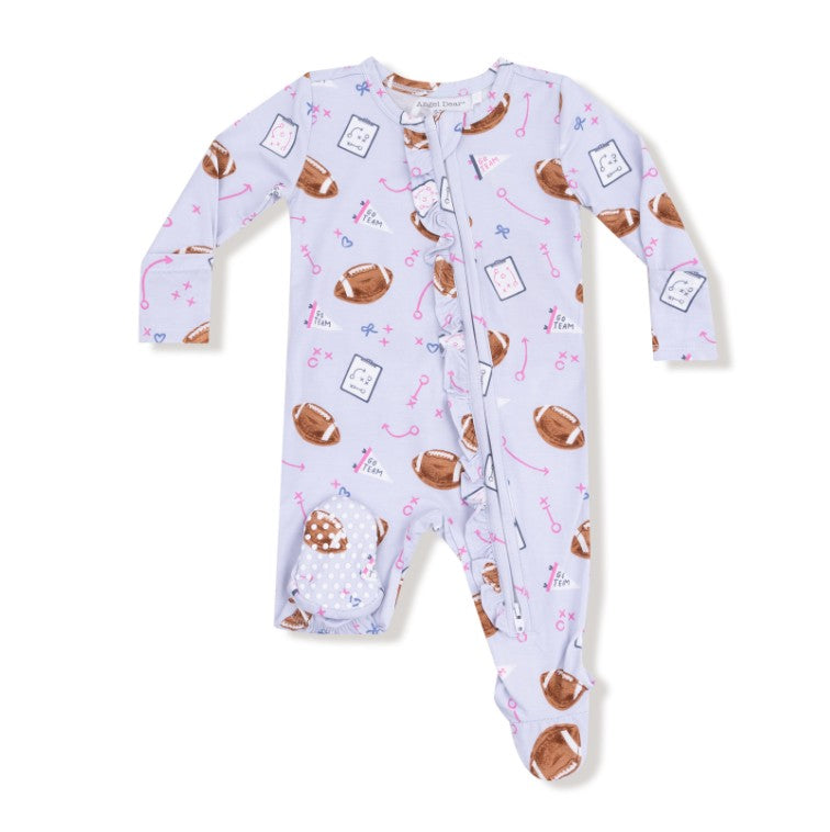 2 Way Ruffle Zipper Footie - Touchdown Time -  Lavender
