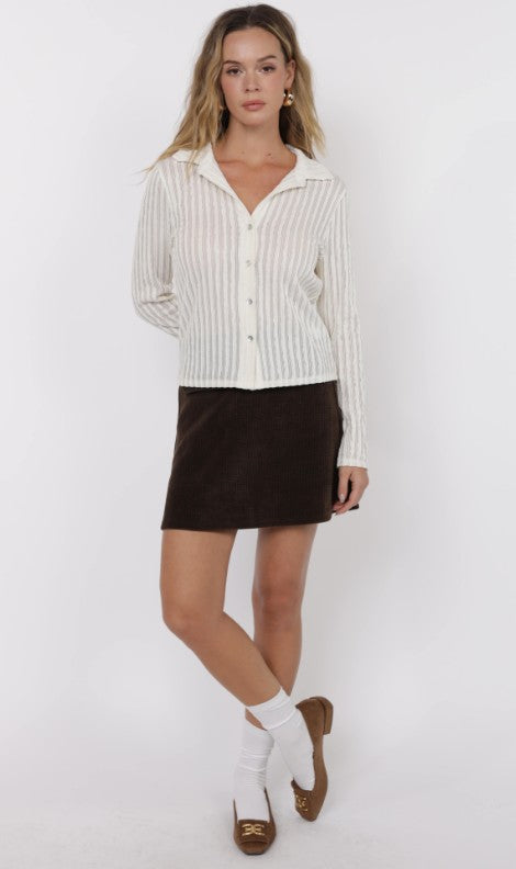 Hideaway Stripe Ruffle Lace Knit Top - Ivory