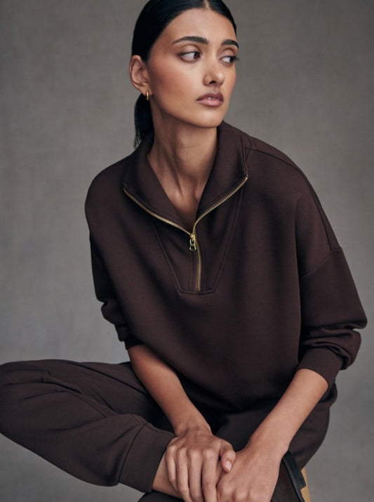 Varley - Hawley Half Zip Sweat - Coffee Bean