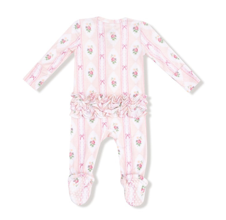 Two Way Ruffle Zipper Footie - Ogee Lace Floral