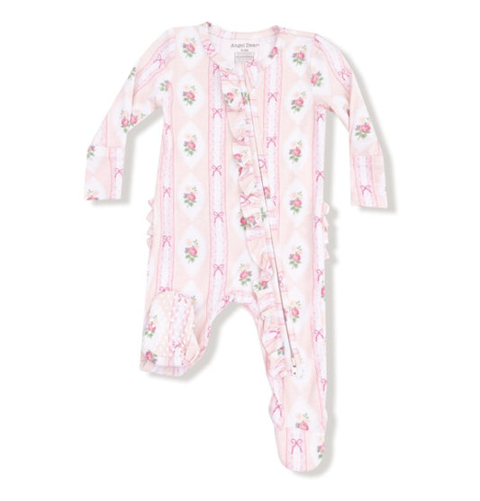 Two Way Ruffle Zipper Footie - Ogee Lace Floral