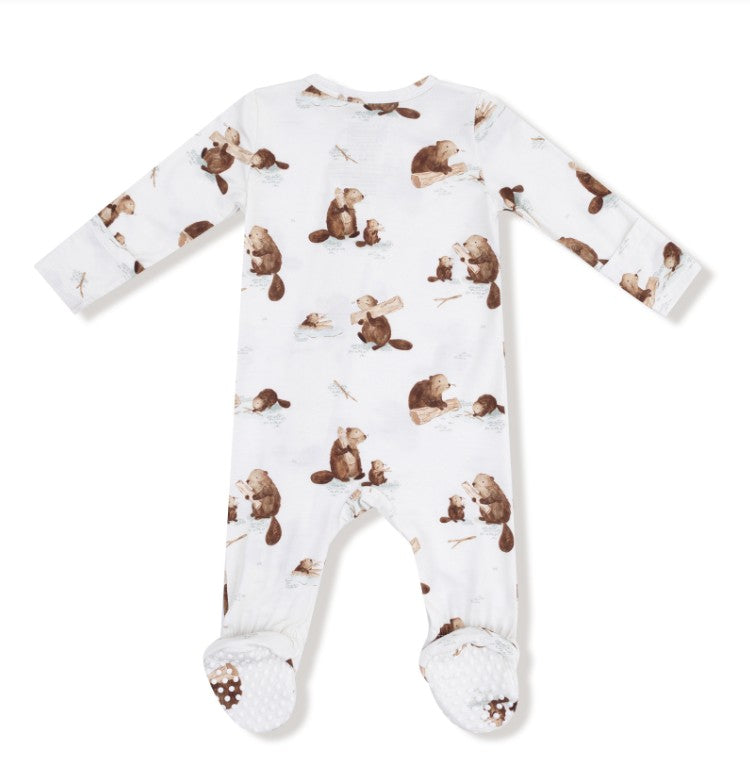 2 Way Zipper Footie - Baby Beavers
